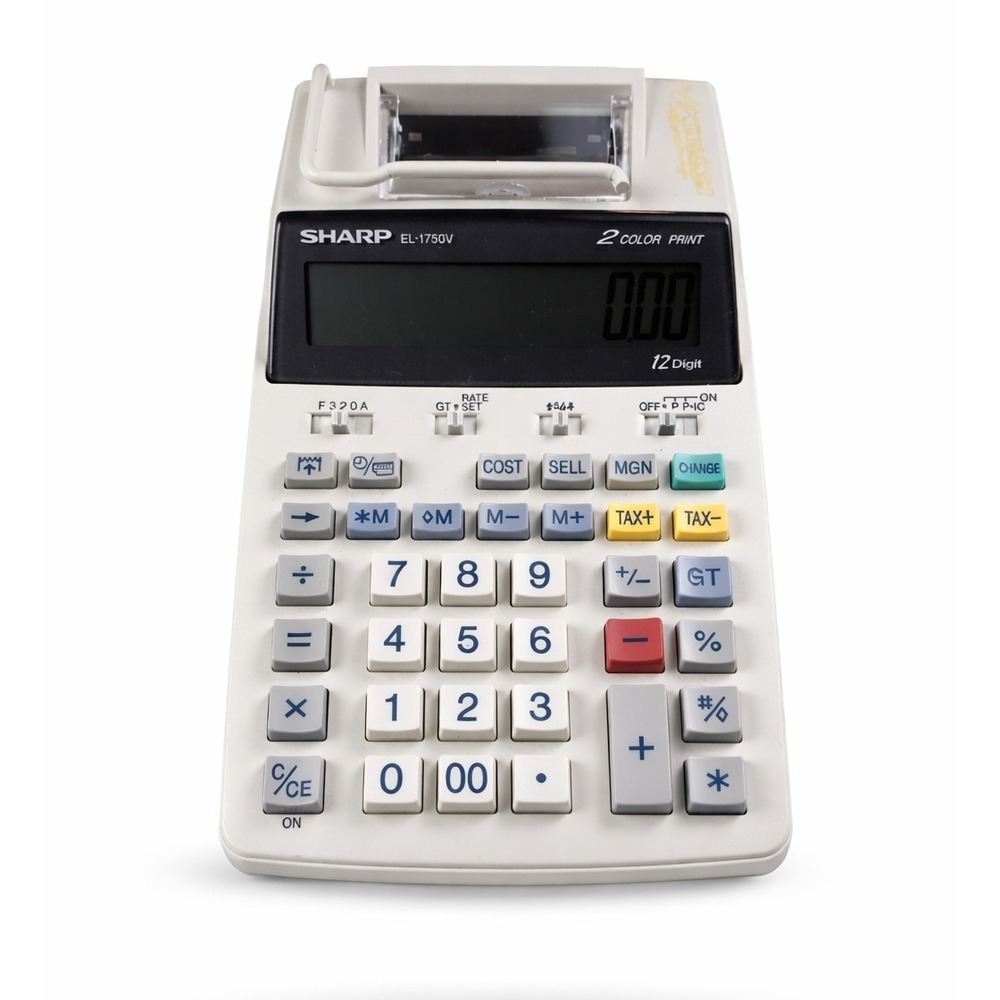 Sharp EL-1750V 12 Digit‎ 2 Color Print Desktop Printing Calculator White Grey